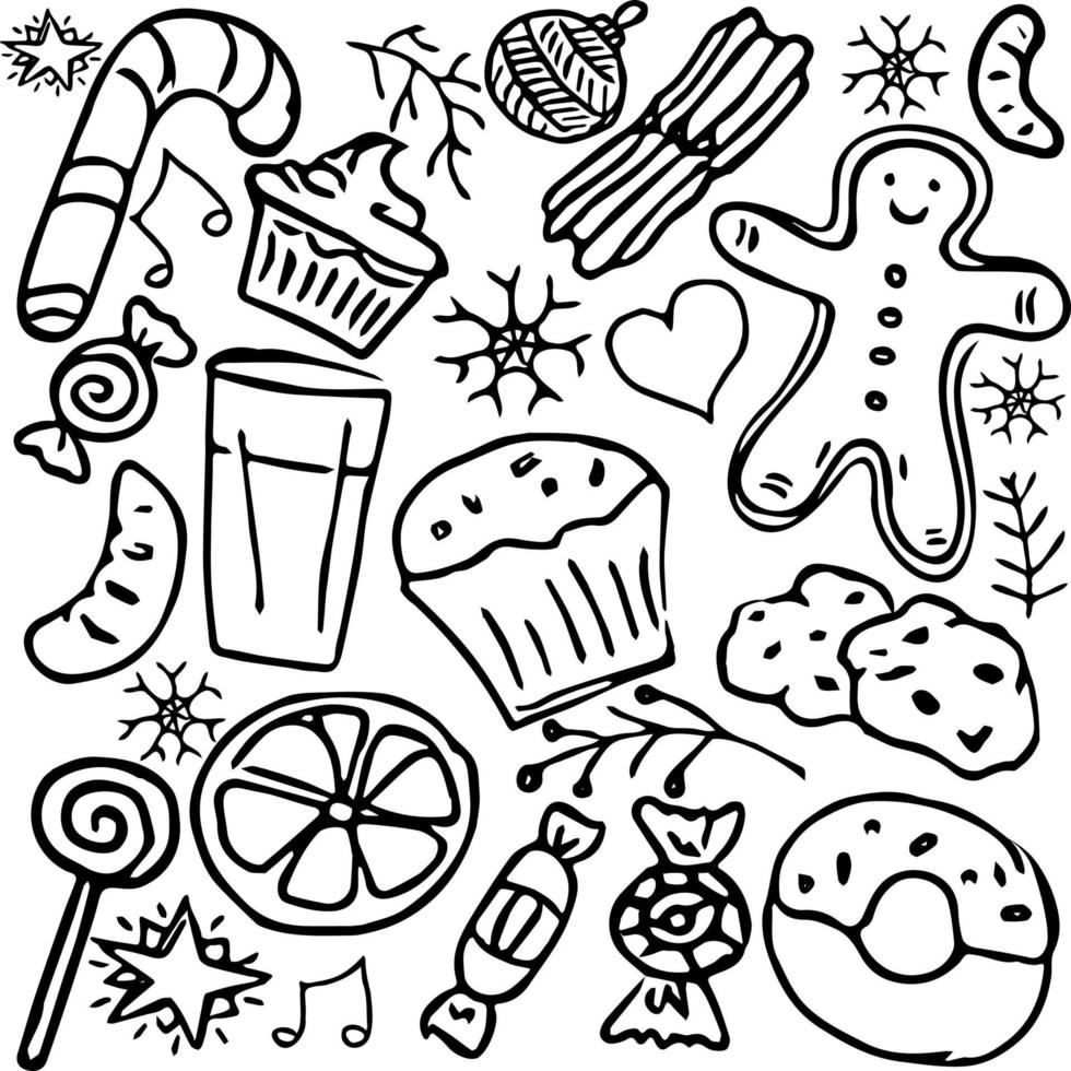 icônes de bonbons de Noël. illustration vectorielle de nourriture de noël doodle vecteur