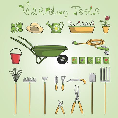 Ensemble d&#39;icônes d&#39;outils de jardin vecteur