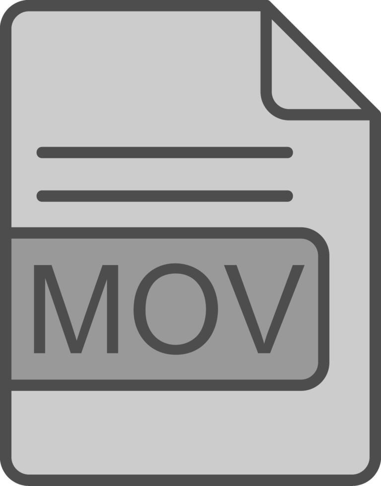 mov fichier format ligne rempli niveaux de gris icône conception vecteur