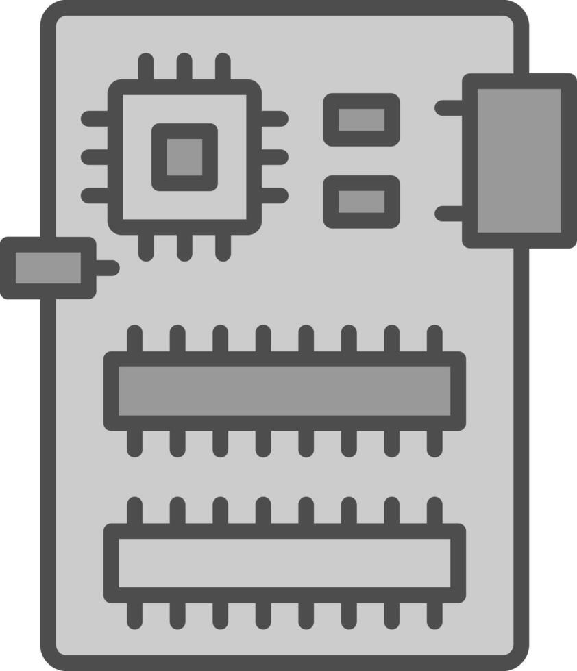 circuit planche ligne rempli niveaux de gris icône conception vecteur