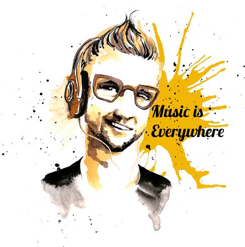 Musique hipster homme encre vecteur