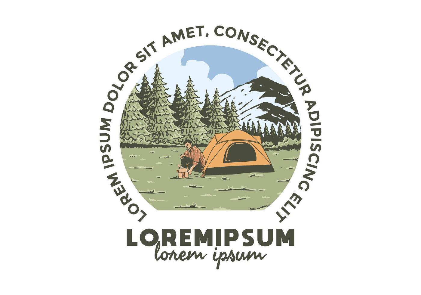 camping seul dans la nature. ancien Extérieur illustration badge conception vecteur