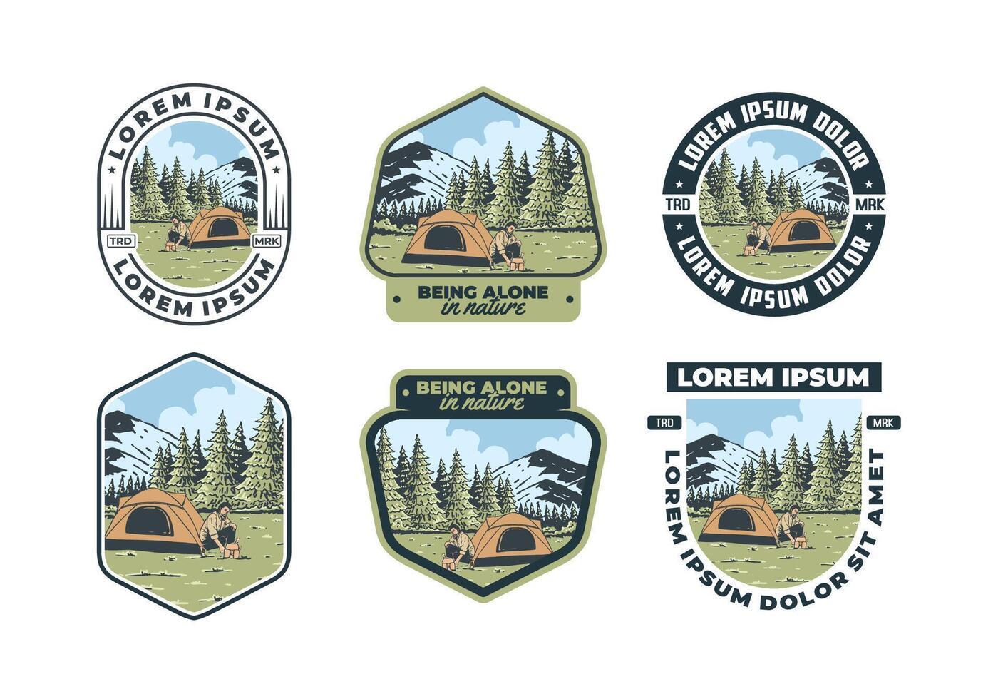 camping seul dans la nature. ancien Extérieur illustration badge conception vecteur