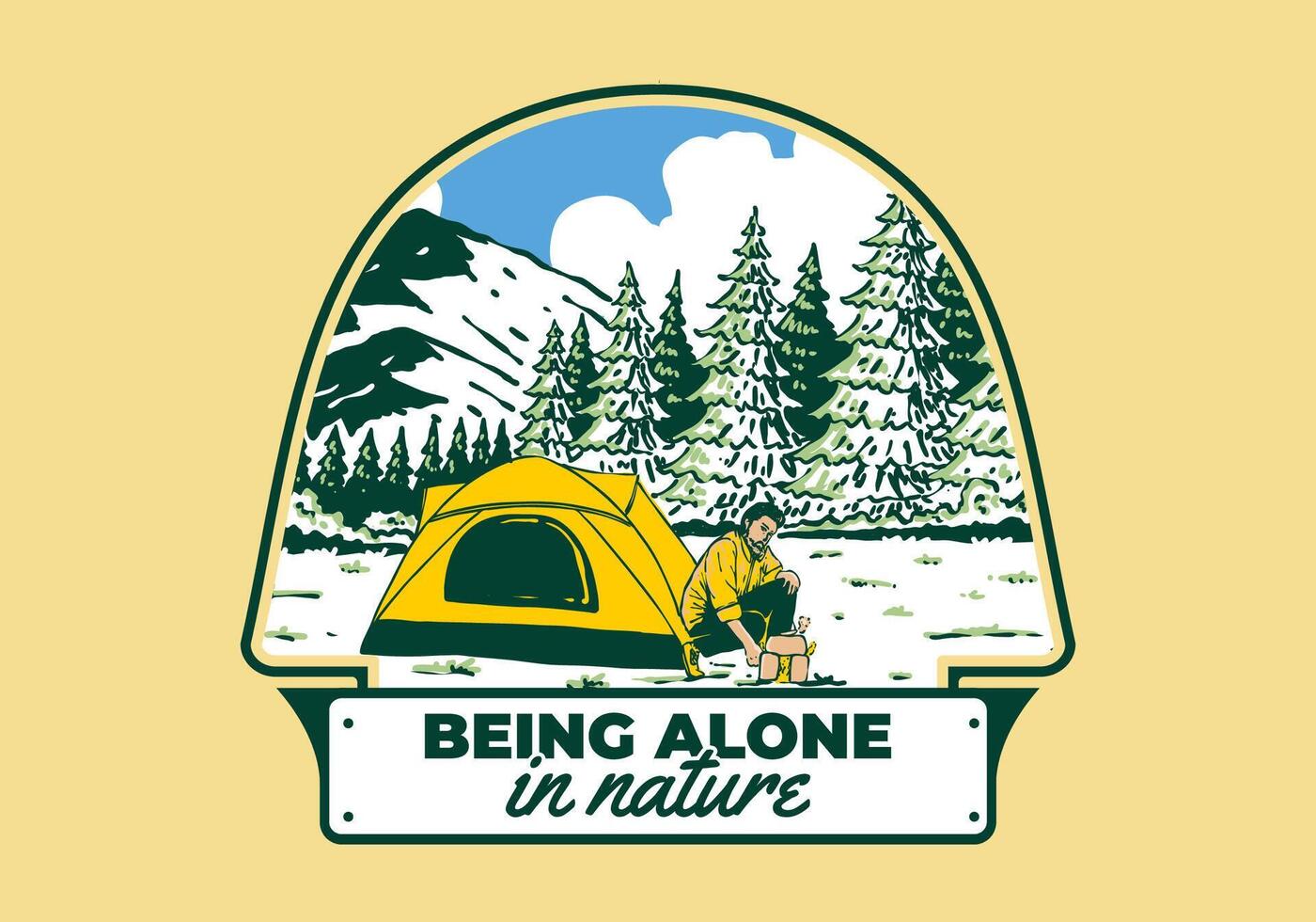 camping seul dans la nature. ancien Extérieur illustration badge conception vecteur