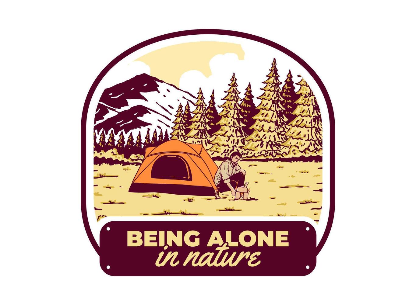 camping seul dans la nature. ancien Extérieur illustration badge conception vecteur