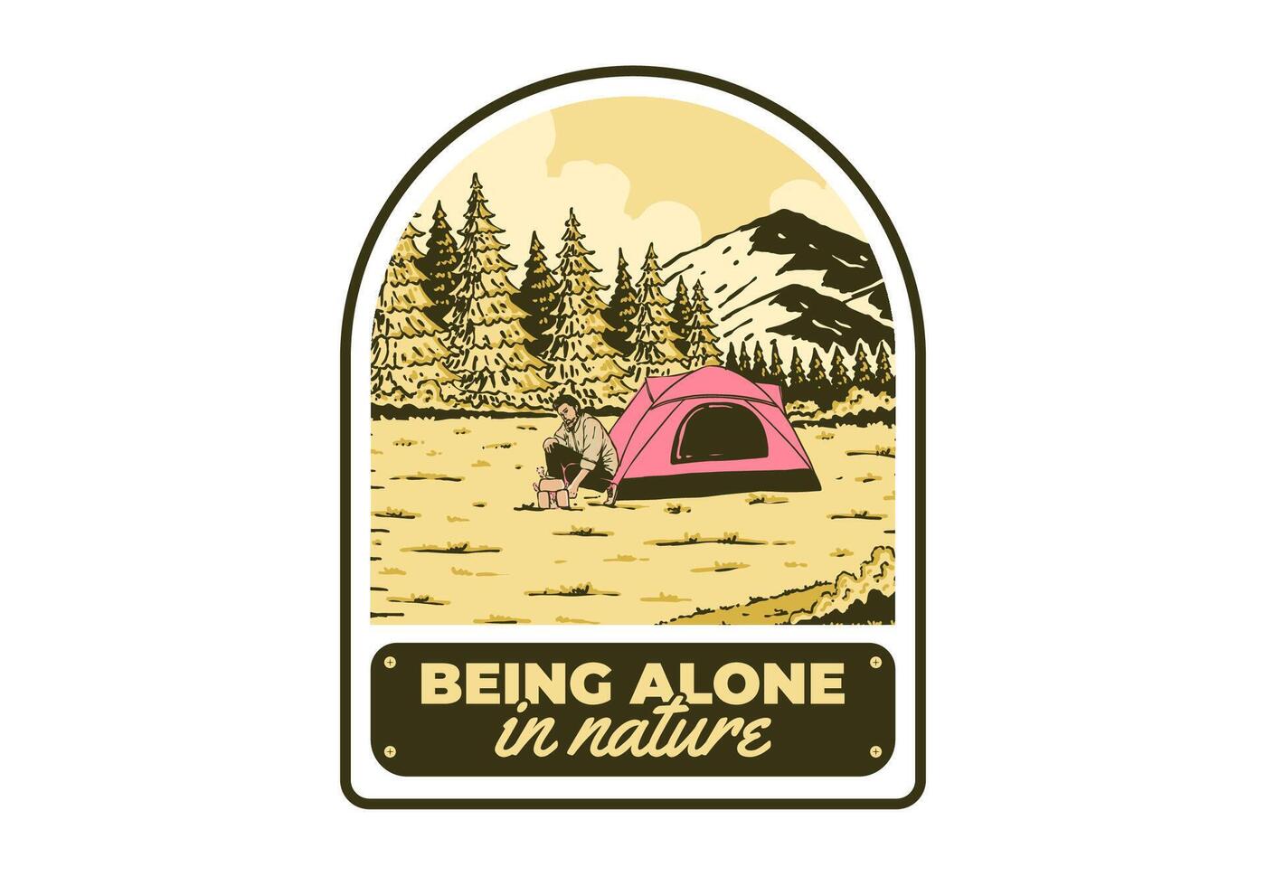 camping seul dans la nature. ancien Extérieur illustration badge conception vecteur