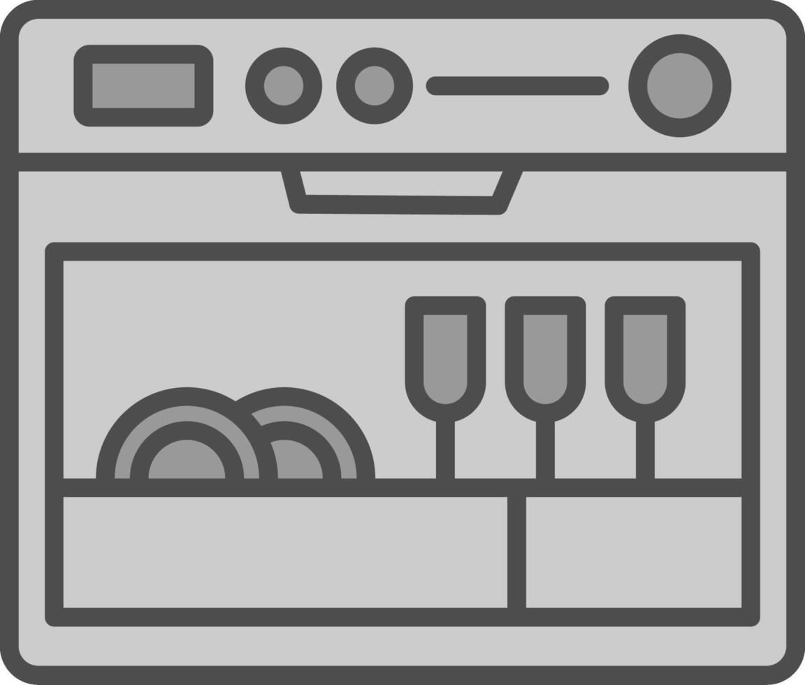 Lave-vaisselle ligne rempli niveaux de gris icône conception vecteur