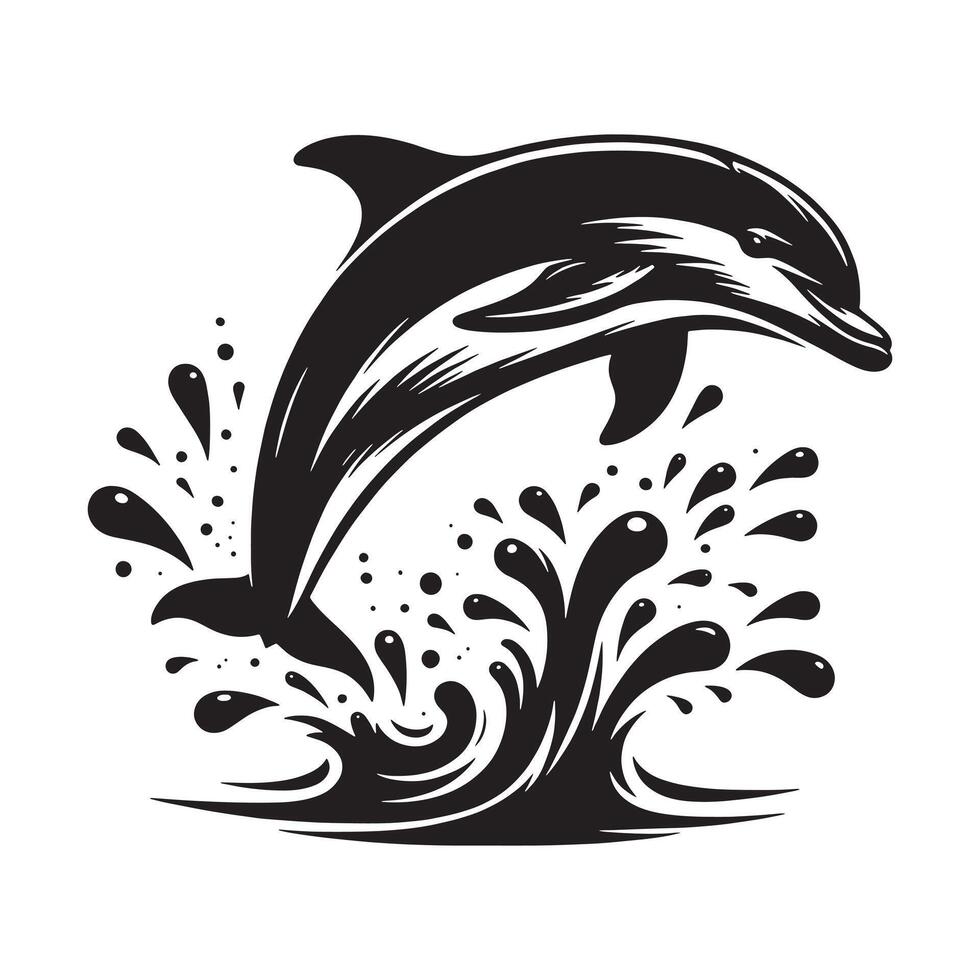 une dauphin avec vague silhouette illustration vecteur