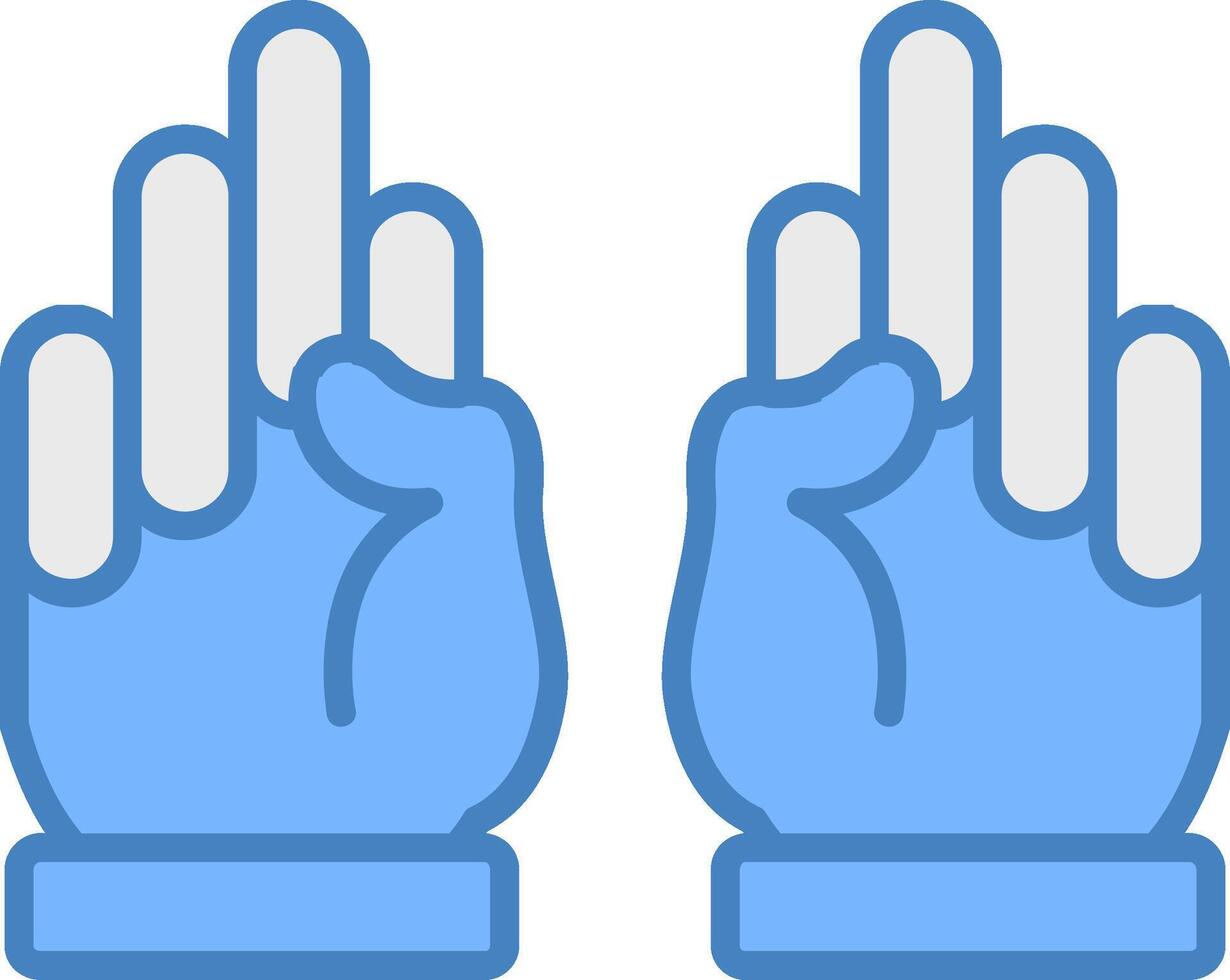 mains ligne rempli bleu icône vecteur