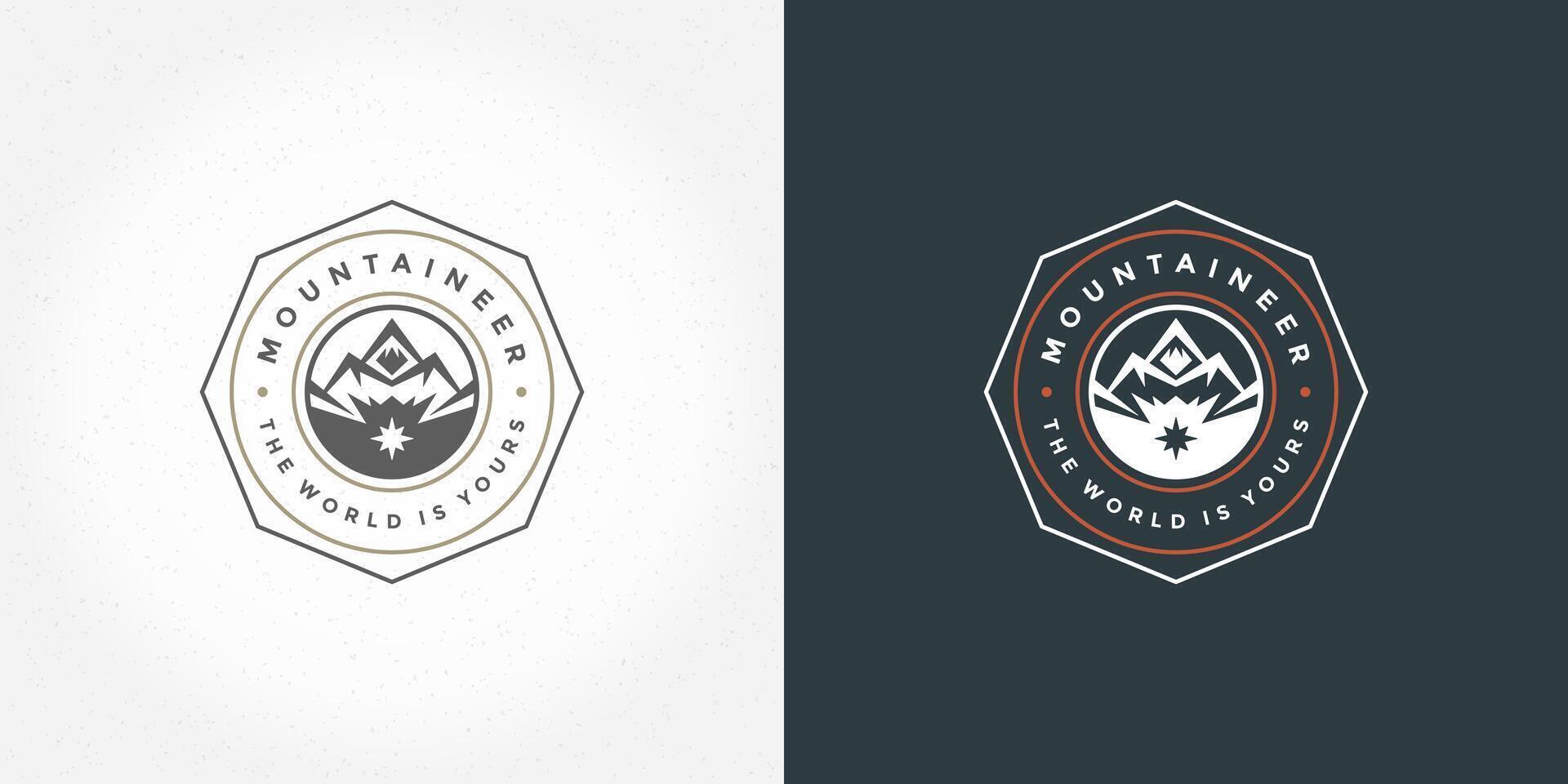 Montagne camping logo emblème Extérieur paysage illustration Roche collines silhouette pour chemise ou impression timbre vecteur