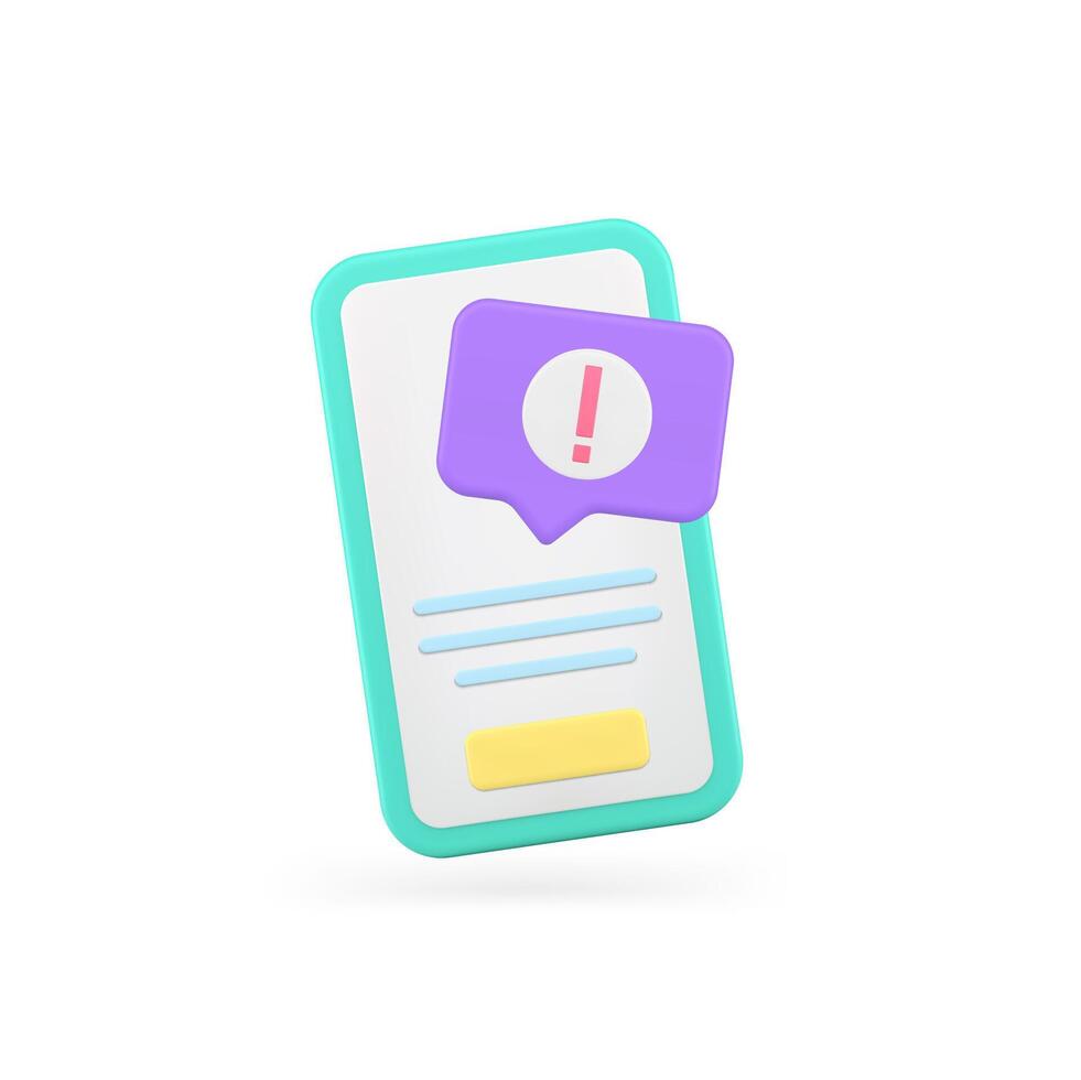 téléphone intelligent Erreur information avertissement rapide conseils important notification 3d icône réaliste vecteur