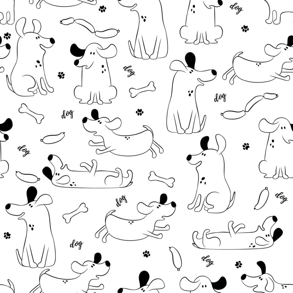 chiens de dessin animé drôle sans couture avec des saucisses et un os de sucre. vecteur