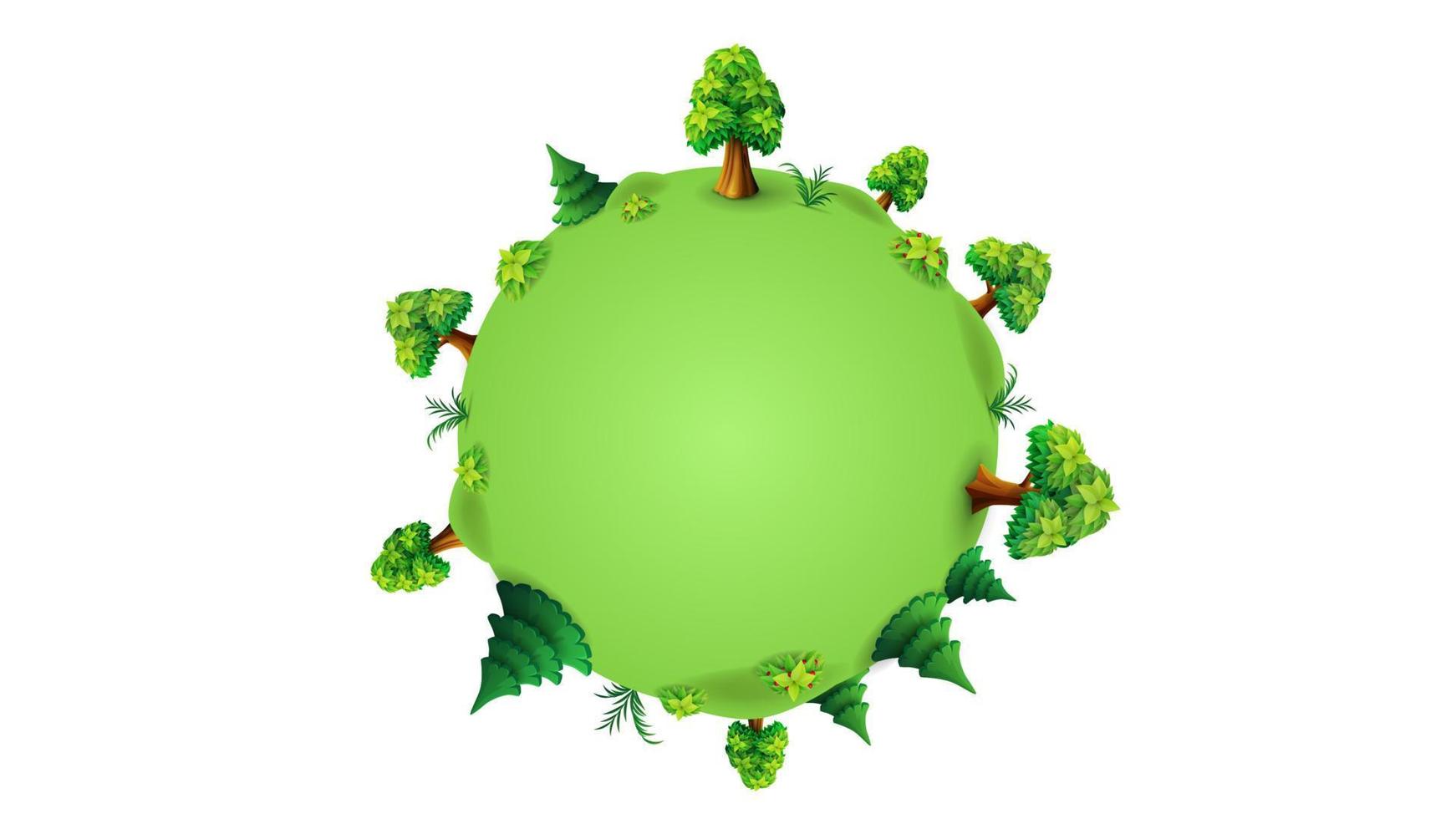 planète verte avec des arbres et des arbustes en style cartoon. un modèle vide pour votre créativité vecteur