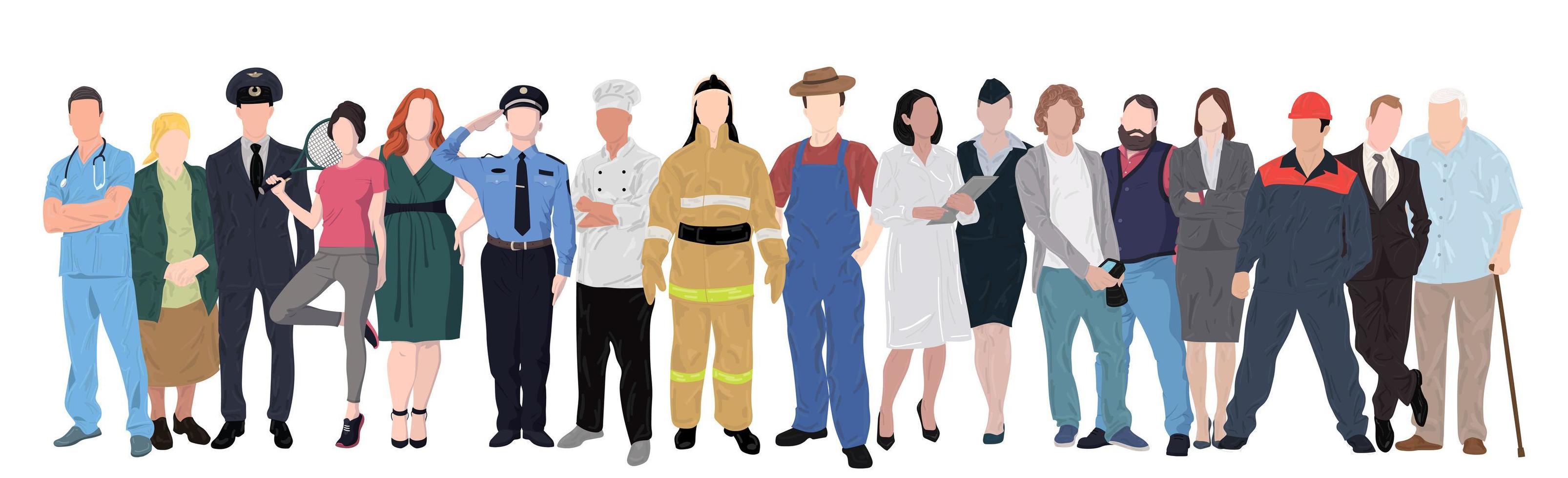 seth 17 pcs groupe de personnes de différentes professions sur fond blanc - vector