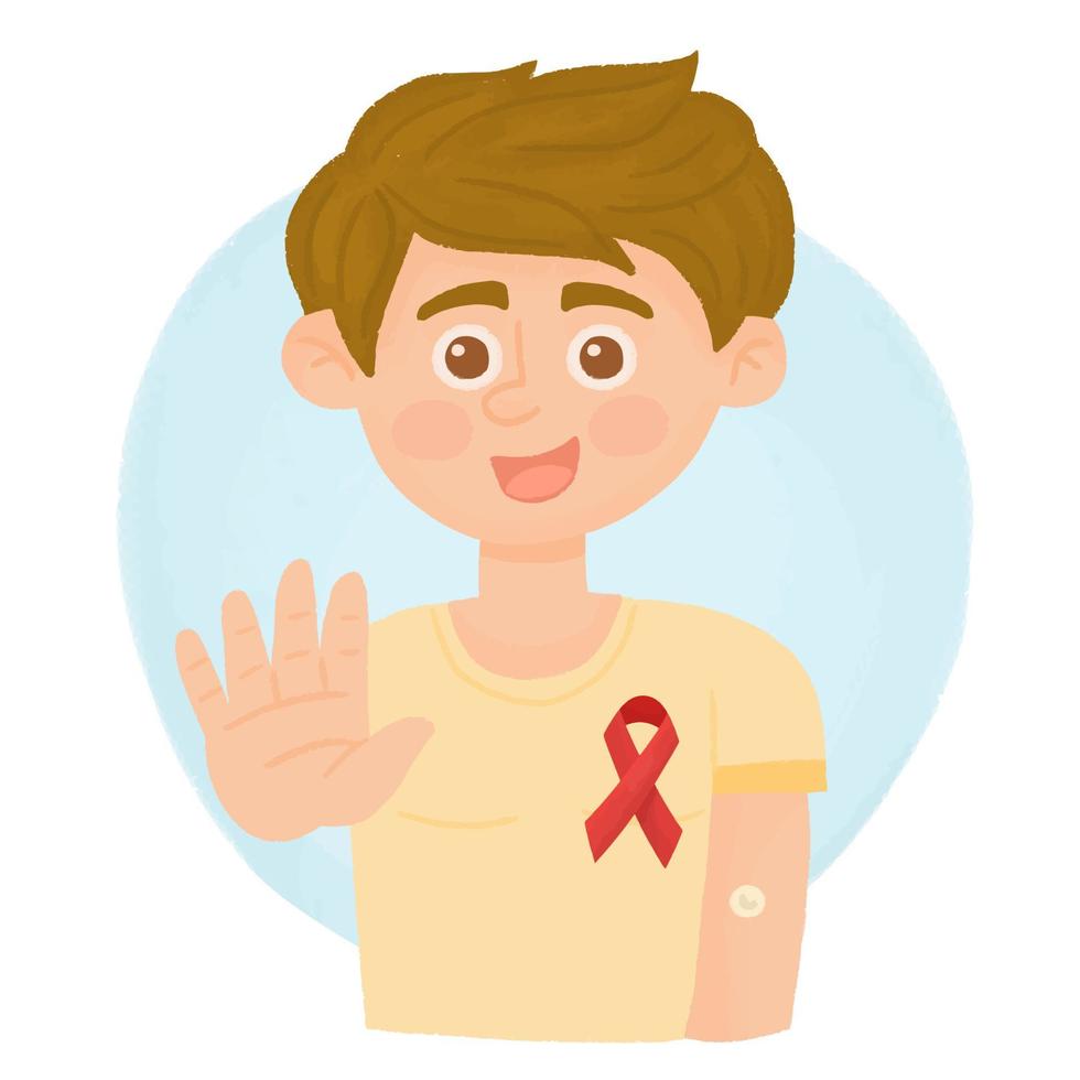 journée mondiale du sida, illustration du symbole, homme portant le ruban rouge. vecteur