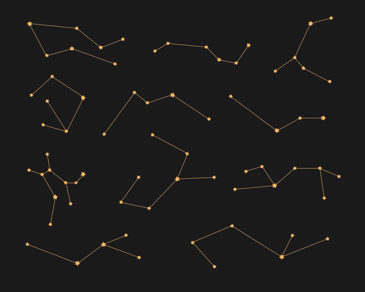 ensemble de constellations de contour d'or abstrait fictif vecteur