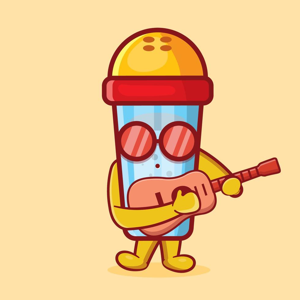 mascotte mignonne de bouteille de sel jouant de la guitare dessin animé isolé dans un style plat vecteur