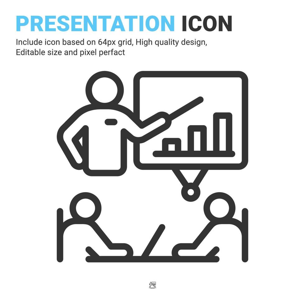 vecteur d'icône de présentation avec style de contour isolé sur fond blanc. illustration vectorielle réunion signe symbole icône concept pour les affaires, la finance, l'industrie, l'entreprise, les applications, le web et tous les projets