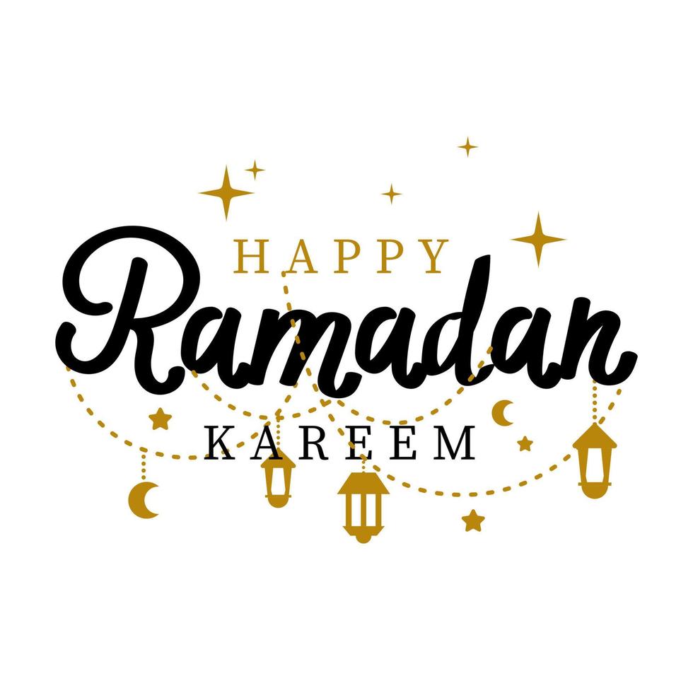modèle vectoriel de ramadan kareem. joyeux eid mubarak typographie et lettrage fait à la main avec badge d'objet pour la fête sainte islamique. calligraphie de tradition musulmane, concept d'écriture à la main 15