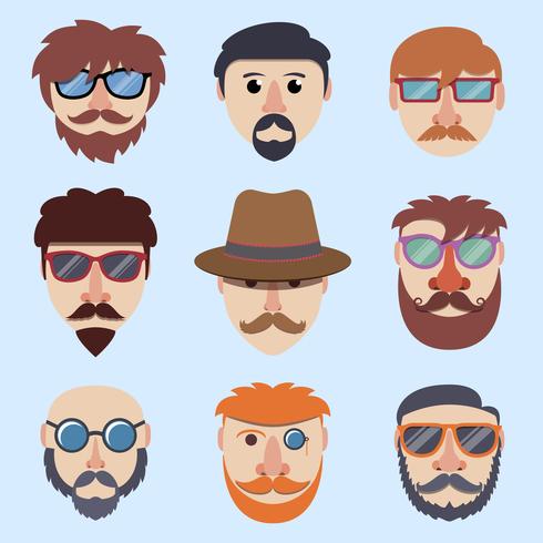 Visages de garçon de hipster vecteur