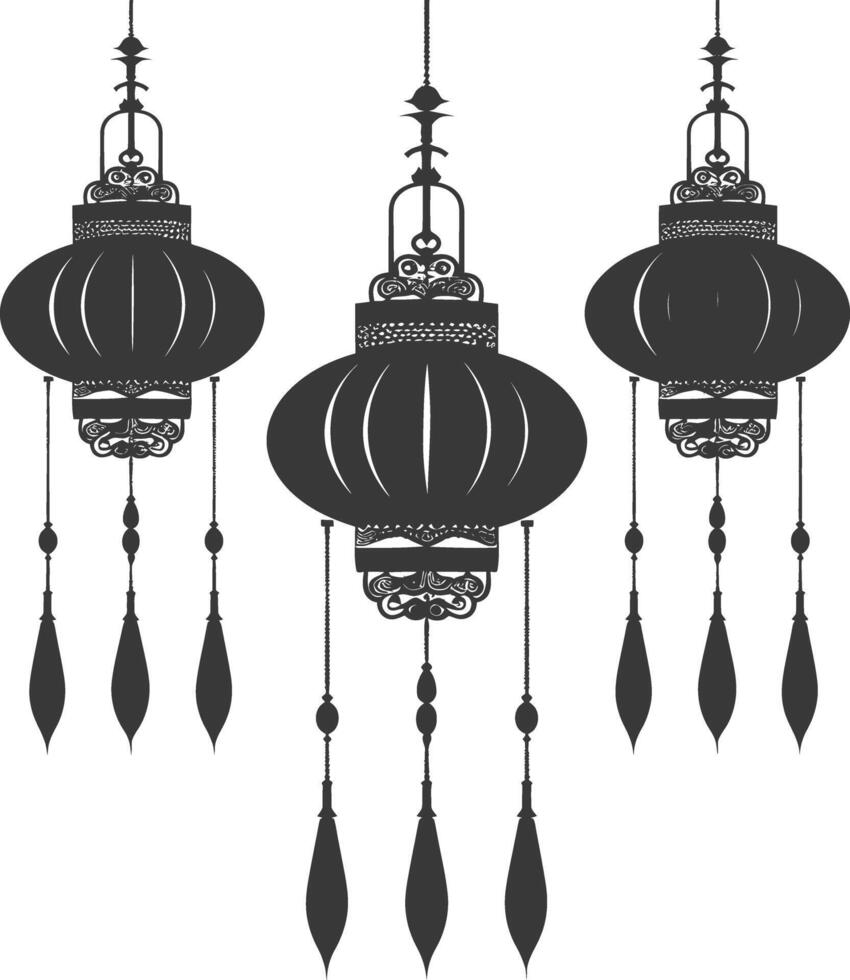 silhouette chinois traditionnel asiatique lanterne noir Couleur seulement vecteur