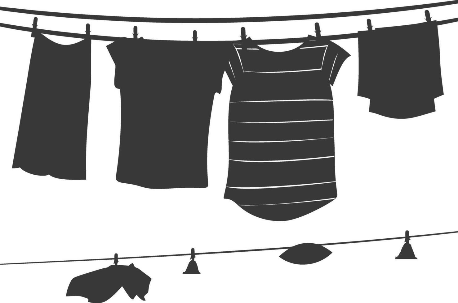 silhouette corde à linge pour pendaison vêtements noir Couleur seulement vecteur