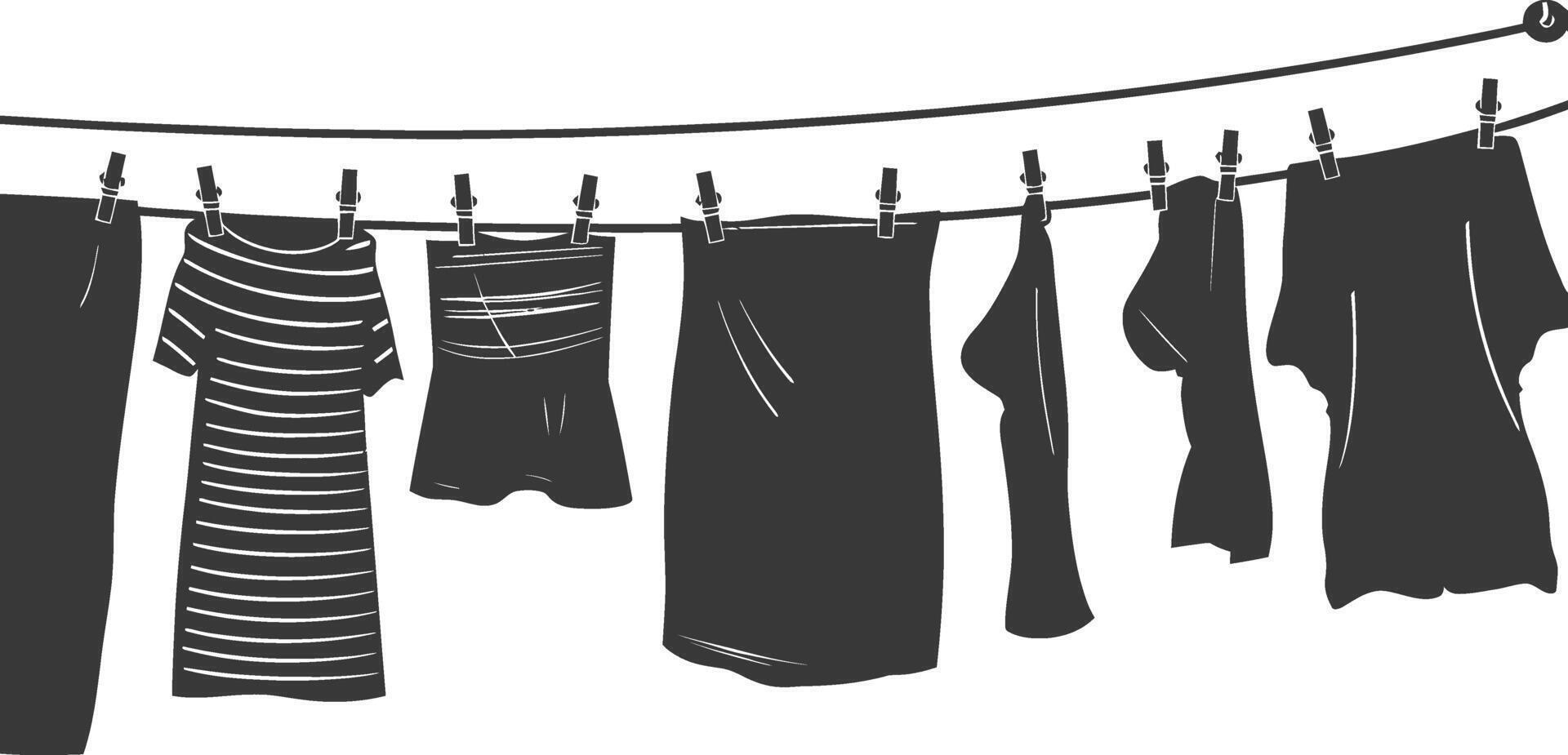 silhouette corde à linge pour pendaison vêtements noir Couleur seulement vecteur