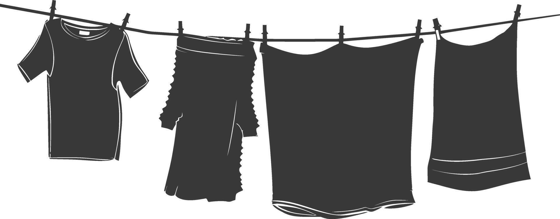 silhouette corde à linge pour pendaison vêtements noir Couleur seulement vecteur