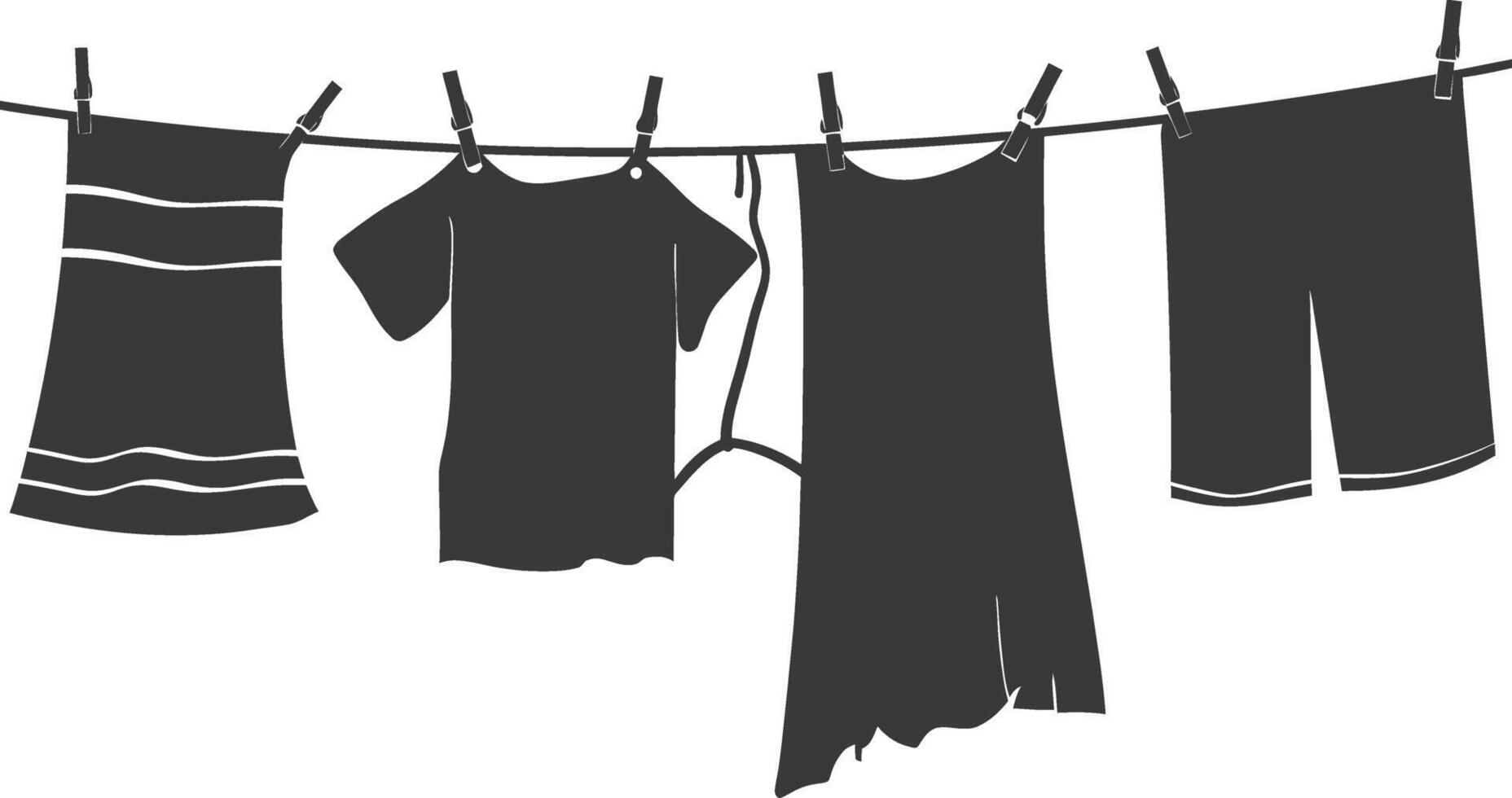 silhouette corde à linge pour pendaison vêtements noir Couleur seulement vecteur