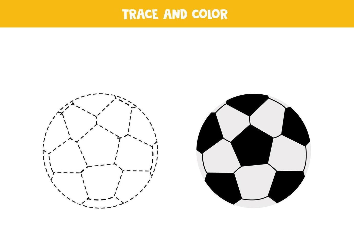 trace et Couleur dessin animé Football balle. imprimable feuille de travail pour les enfants. vecteur