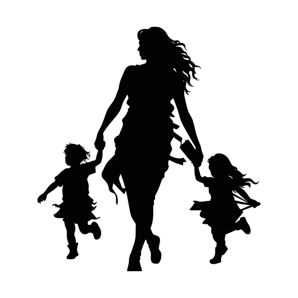 maman et fils, mère et fils noir silhouette. vecteur