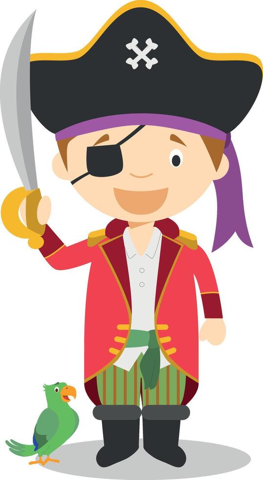 mignonne dessin animé illustration de une pirate vecteur