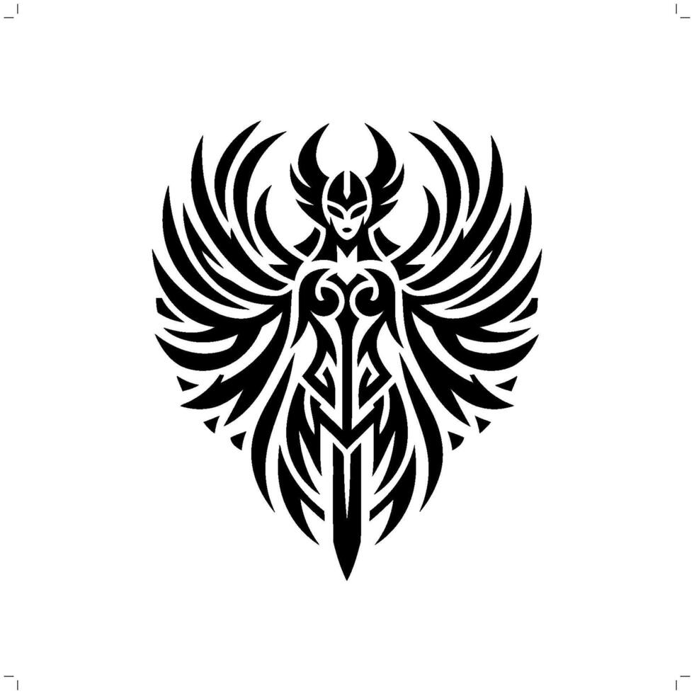 valkyrie, nordique femmes guerrier, mythologie dans moderne tribal tatouage, abstrait ligne art de déité, minimaliste contour. vecteur