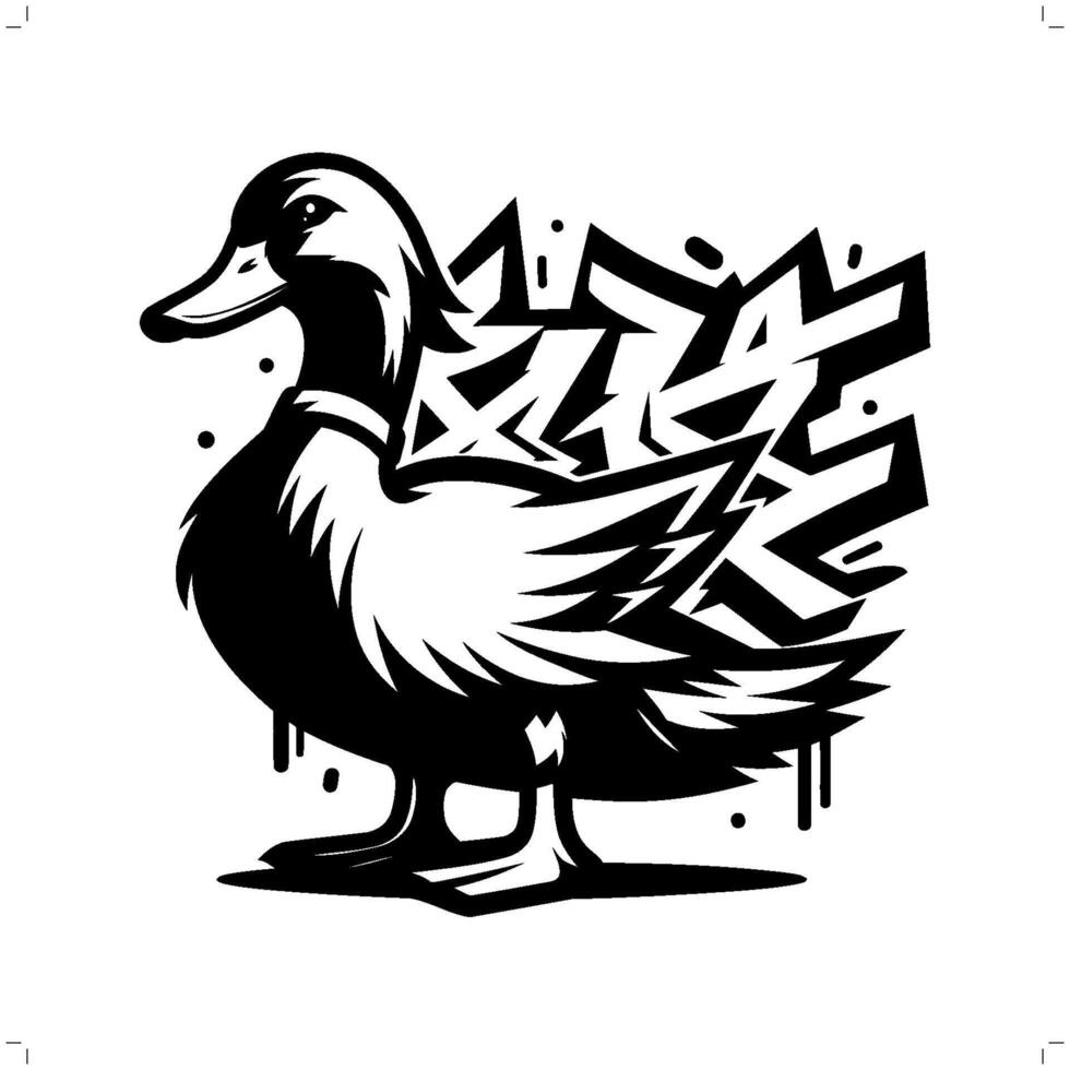 canard OIE cygne silhouette, animal graffiti étiqueter, hanche houblon, rue art typographie illustration. vecteur