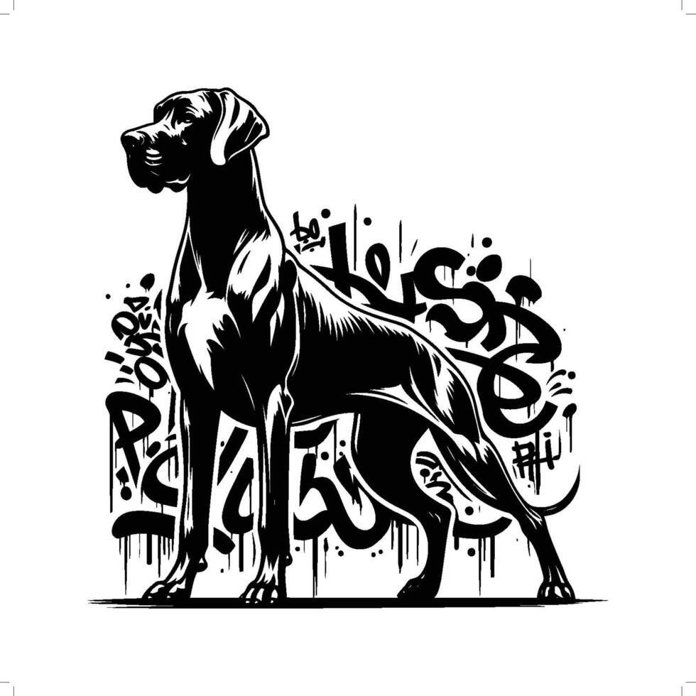 génial Danois chien silhouette, animal graffiti étiqueter, hanche houblon, rue art typographie illustration. vecteur