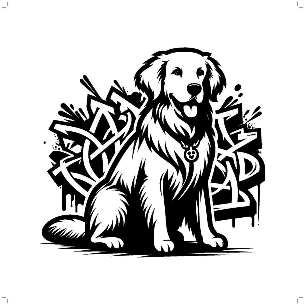 retriever chien silhouette, animal graffiti étiqueter, hanche houblon, rue art typographie illustration. vecteur
