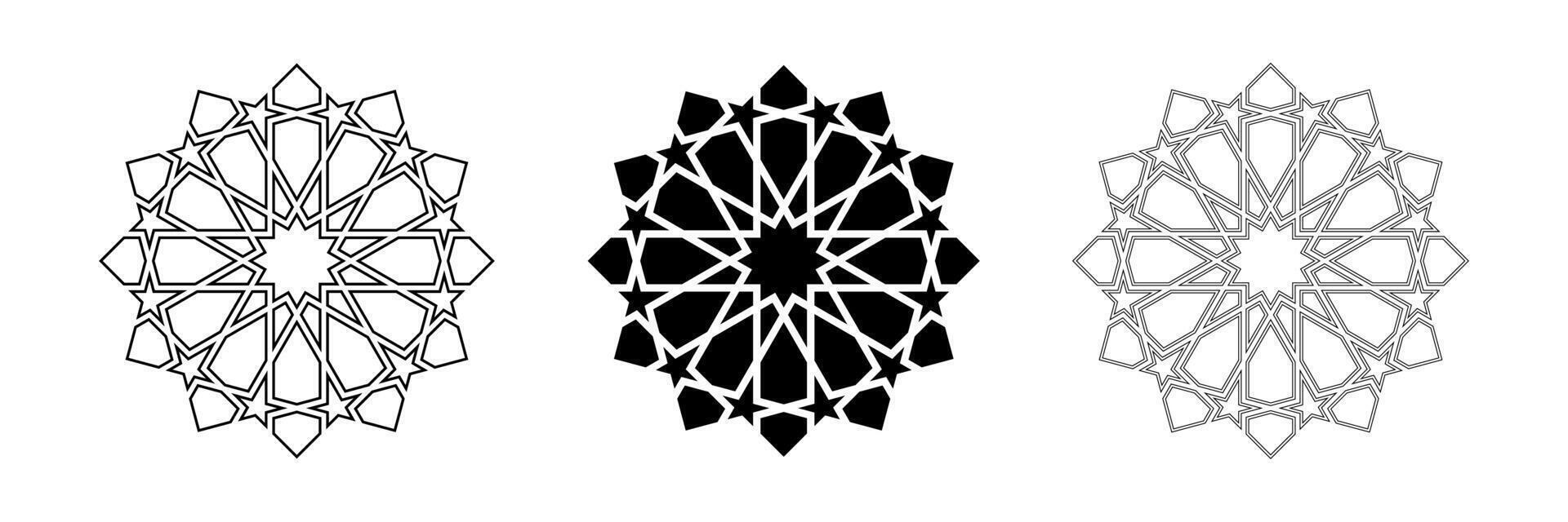 géométrique conception élément Icônes ensemble. contour et noir silhouette isolé formes. islamique arabe style logo et décoration collection vecteur