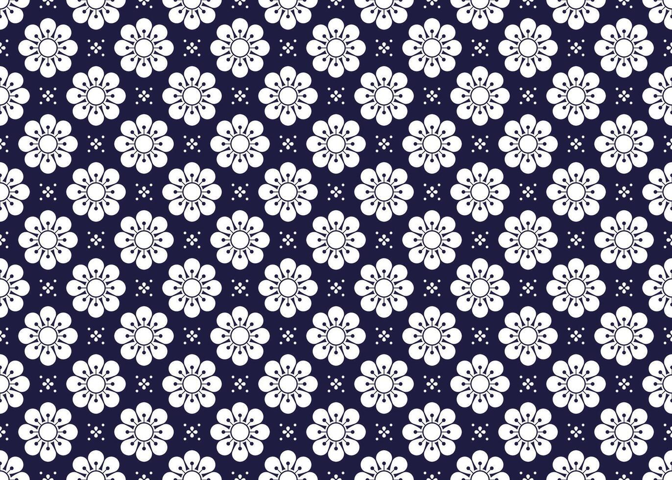 blanc symbole fleurs forme sur foncé bleu arrière-plan, ethnique en tissu sans couture modèle conception pour chiffon, tapis, batique, fond d'écran, emballage etc. vecteur
