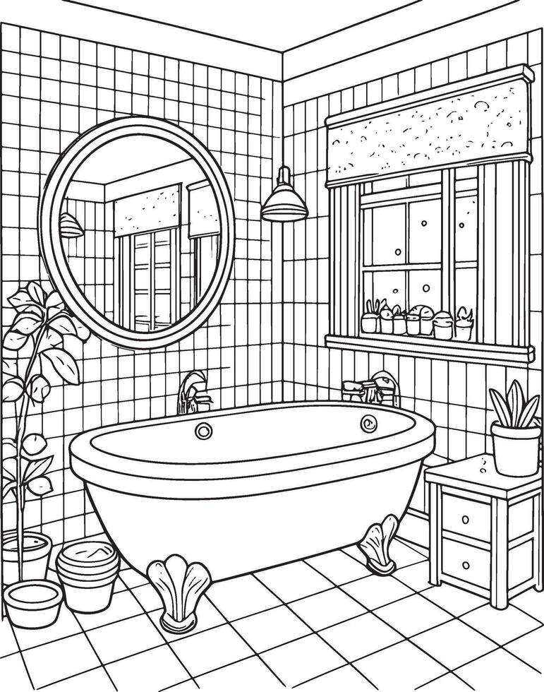 kawaii salle de bains, dessin animé personnages, mignonne lignes et couleurs, coloration pages vecteur