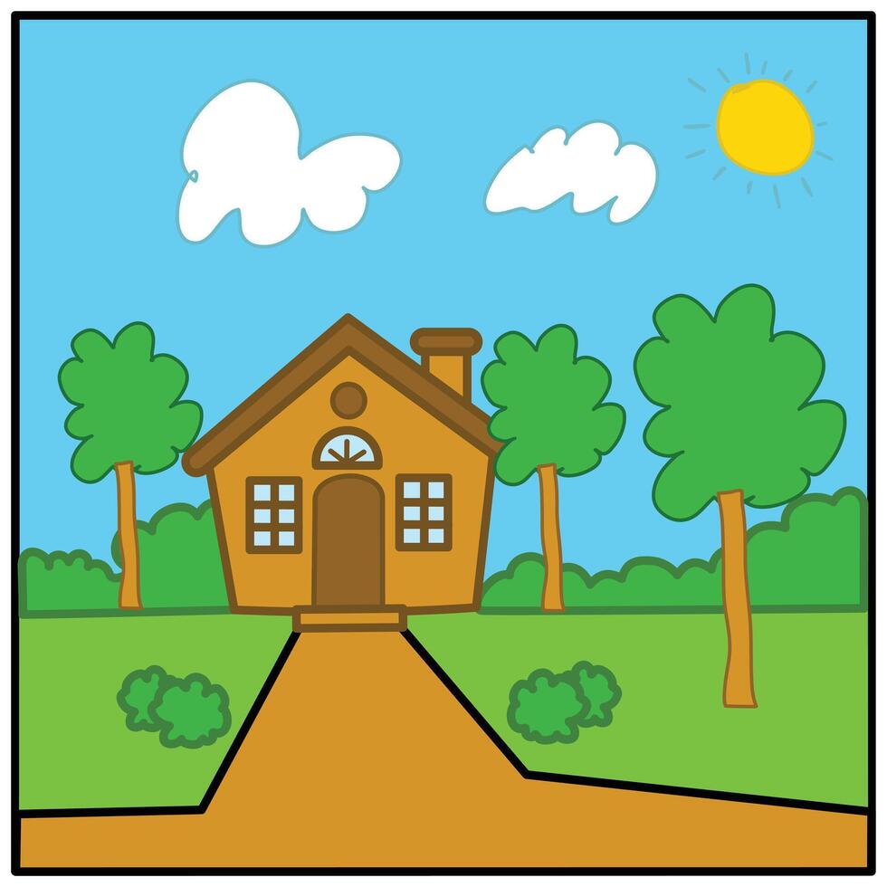 illustration de une maison dans le campagne, illustration de maison environnement, eps10. dessin animé maison dans une magnifique environnement vecteur