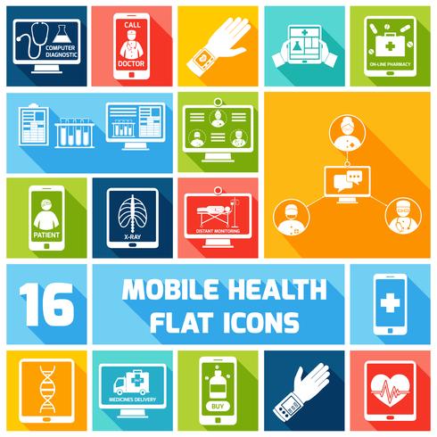 Icônes de santé mobiles mis à plat vecteur