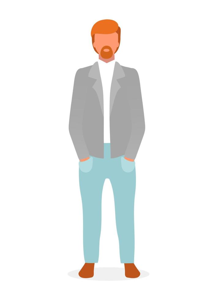 illustration vectorielle plane de gars aux cheveux rouges de style décontracté. homme confiant dans le personnage de dessin animé formel de vêtements pour hommes. lookbook de mannequin. homme d'affaires prospère, top manager isolé sur fond blanc vecteur