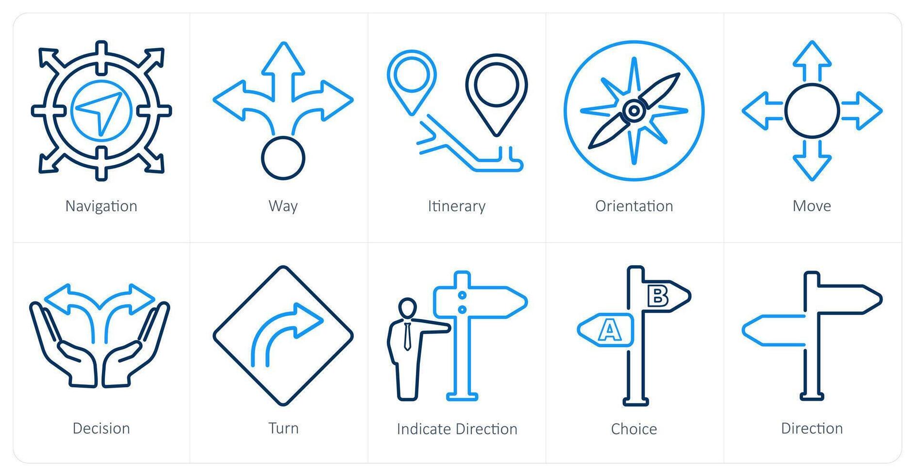 une ensemble de dix direction Icônes comme la navigation, chemin, itinéraire vecteur