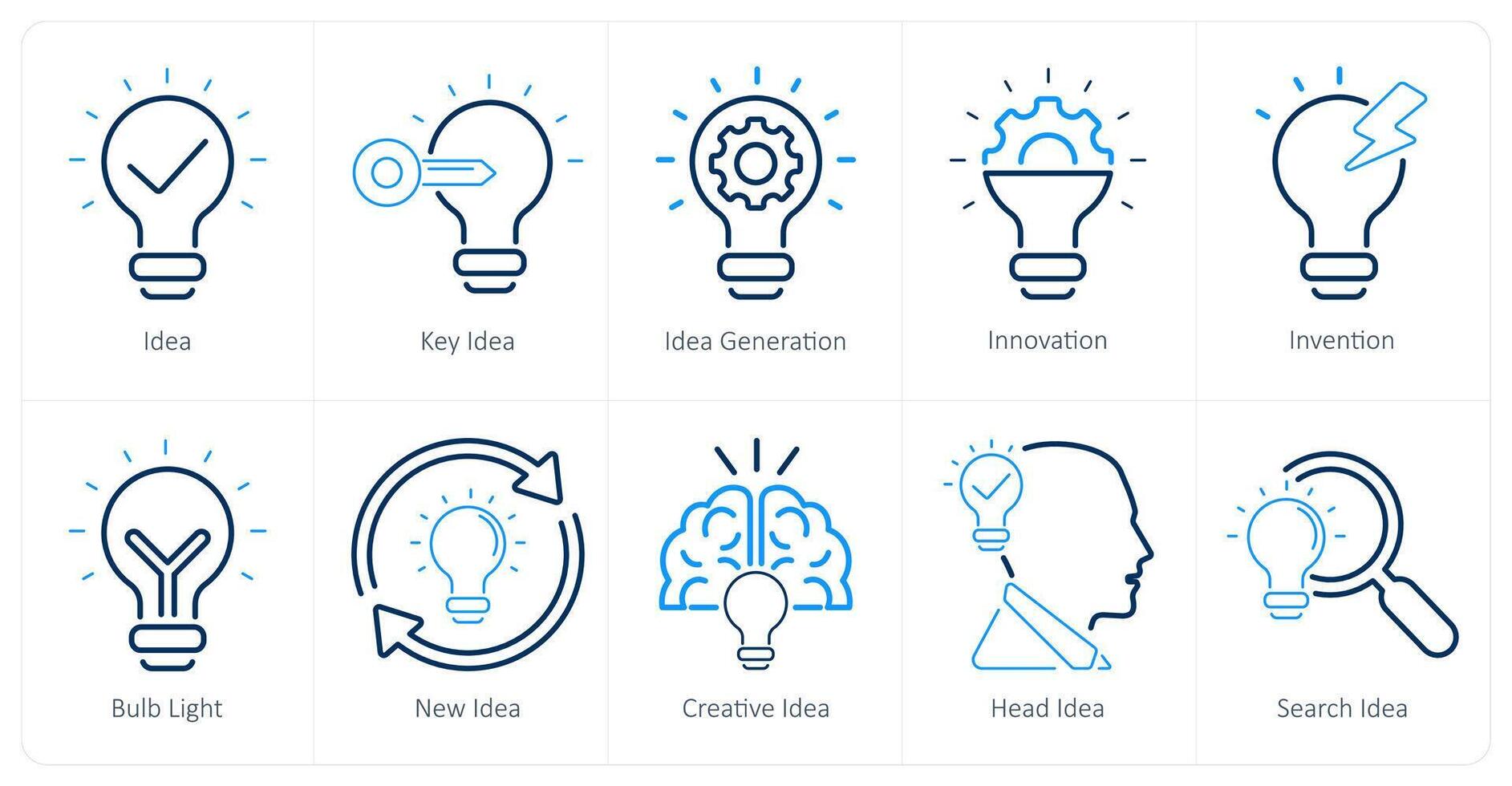 une ensemble de dix idée Icônes comme idée, clé idée, idée génération vecteur