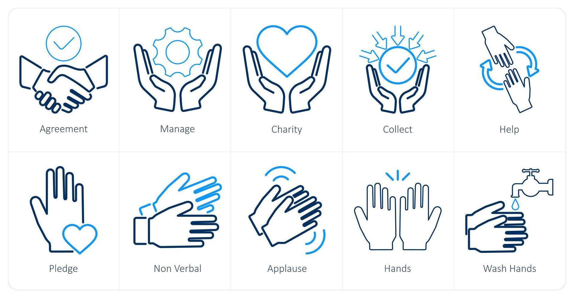 une ensemble de dix mains Icônes comme accord, gérer, charité vecteur