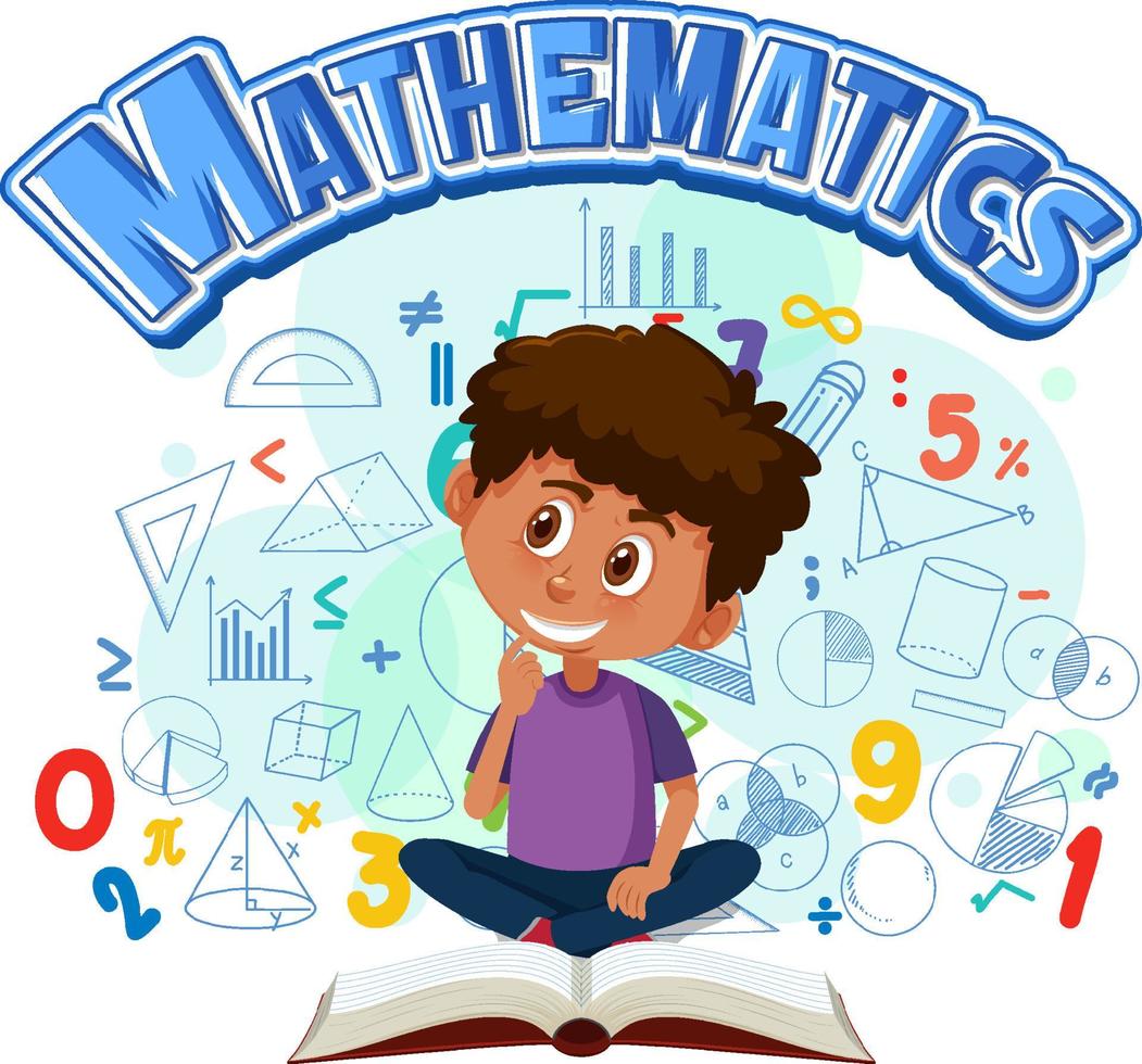 bannière de polices mathématiques isolées avec un personnage de dessin animé garçon vecteur