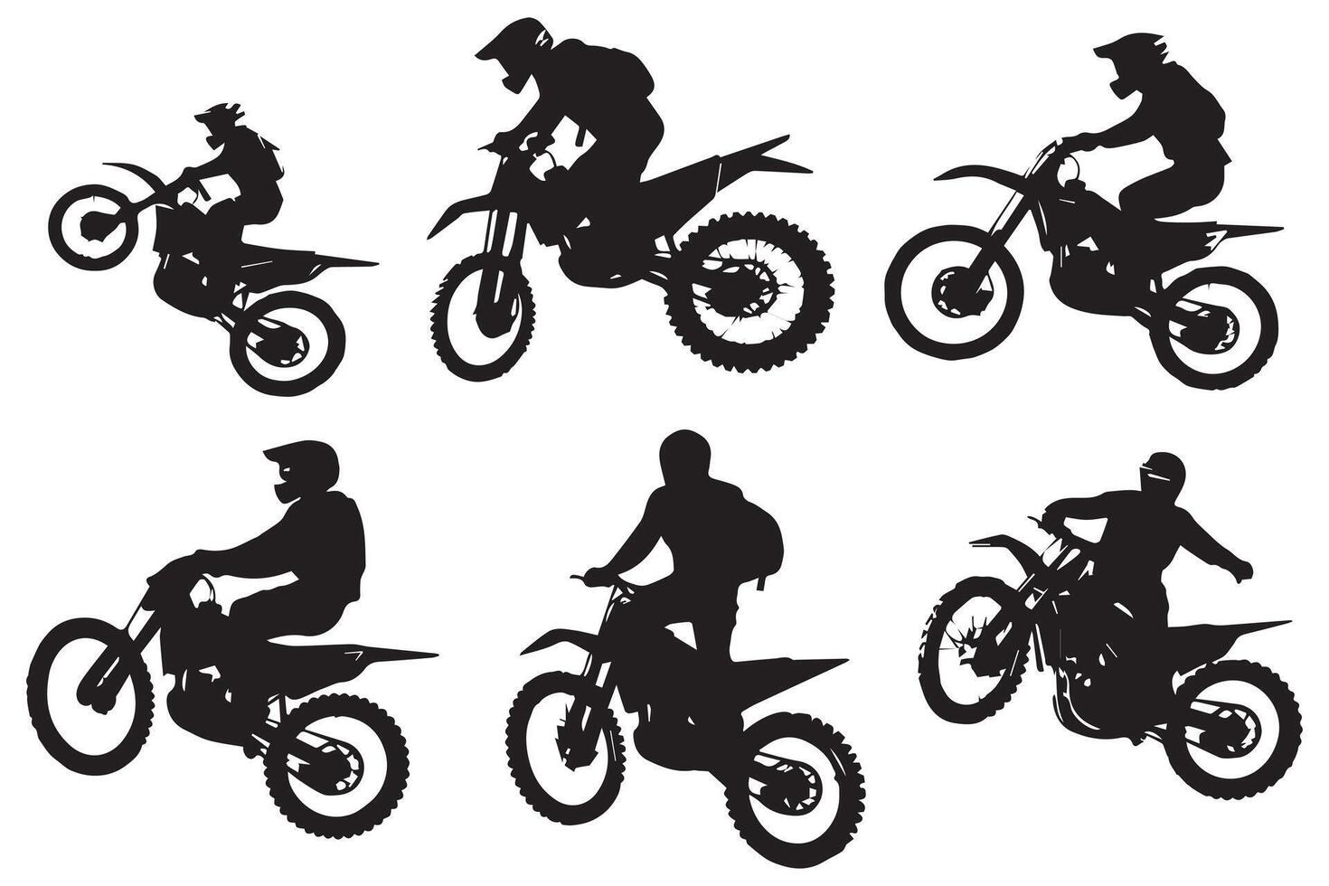 motocross sauter cavaliers, style libre, isolé silhouettes ensemble pro conception vecteur