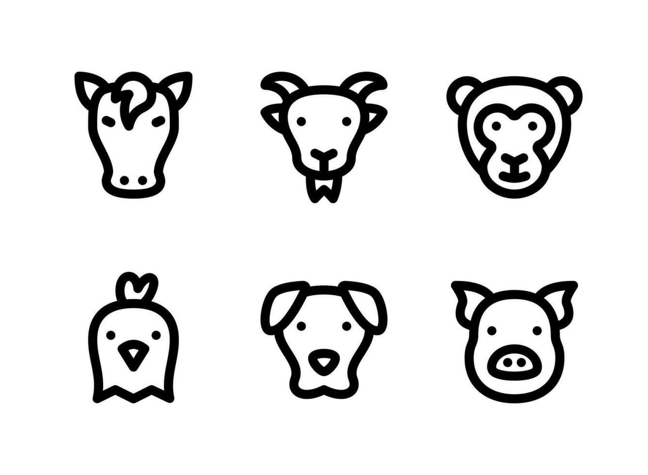ensemble simple d'icônes de lignes vectorielles liées aux animaux. contient des icônes comme cheval, chèvre, singe et plus encore. vecteur