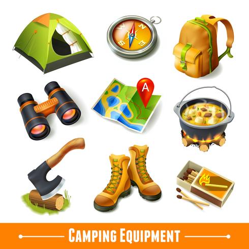 Camping icônes définies vecteur