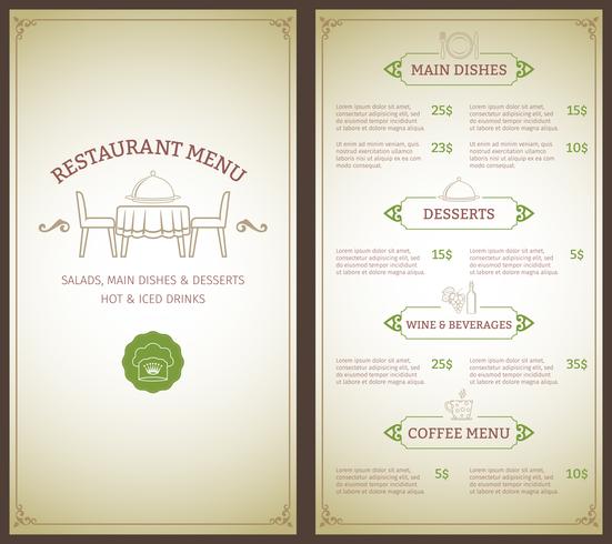 Modèle de menu de restaurant vecteur